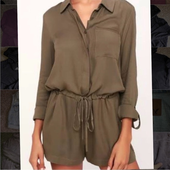 Lulus Green Long Sleeve Button Up Jumpsuit Size Medium - Picture 1 of 10